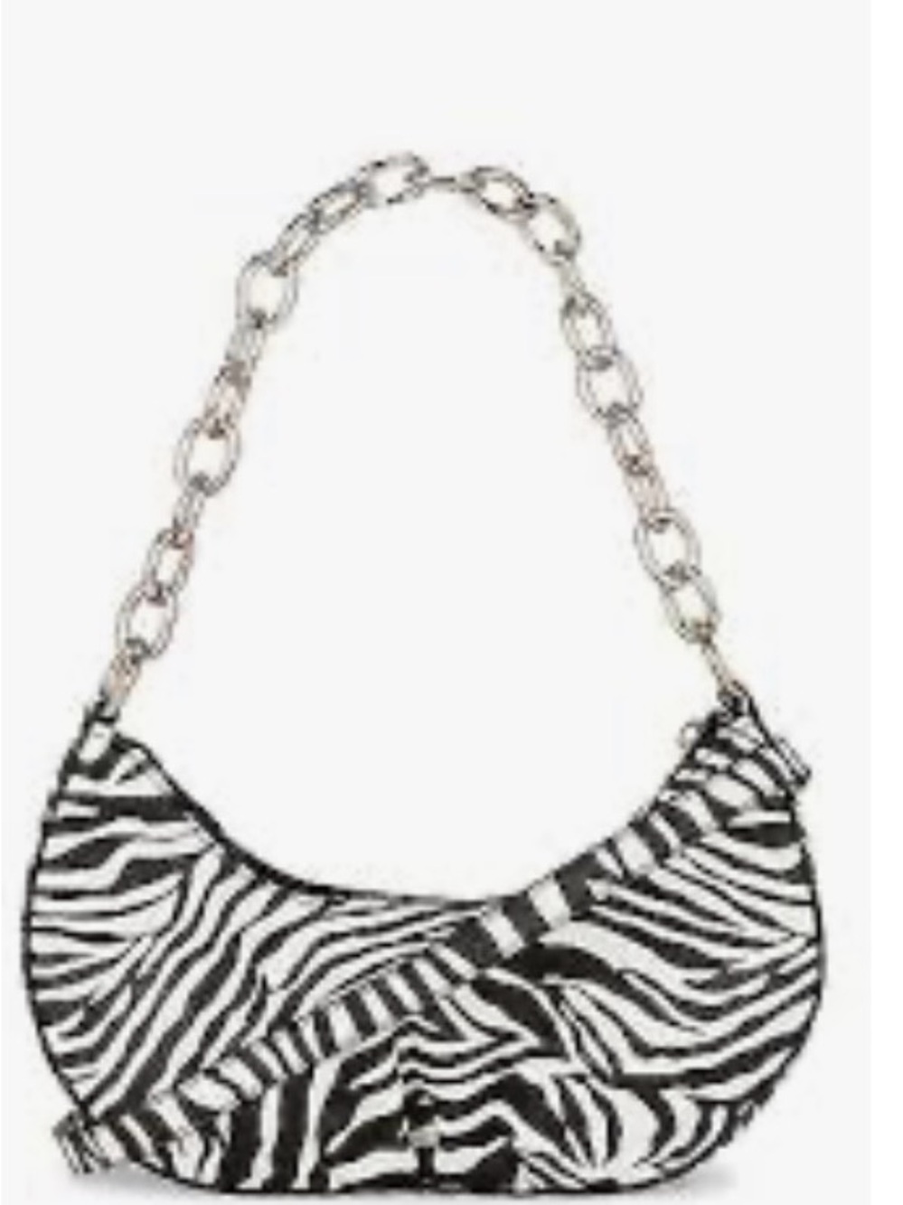 8 Other Reasons Zebra Print Shoulder Bag - Black & White with Silver Chain